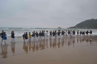 Karate training on the beach