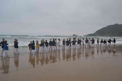 Karate training on the beach