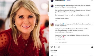 Sir Richard Branson’s wife, Joan, passes away