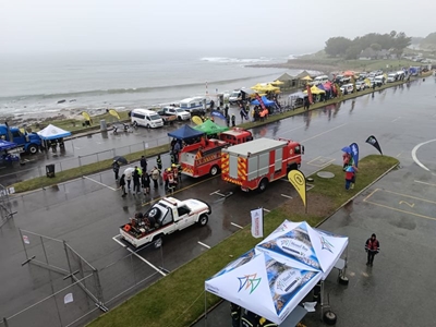 Firefighters battle it out in rainy conditions