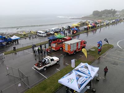 Firefighters battle it out in rainy conditions