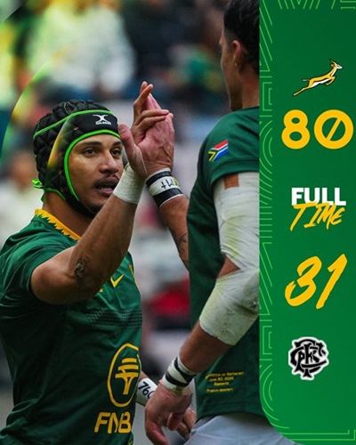 Three try Edwill helps 12-try Springboks rout BaaBaas