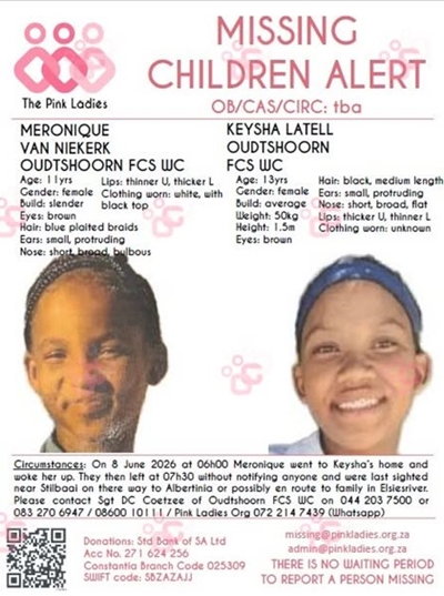 Two girls from Ladismith reported missing
