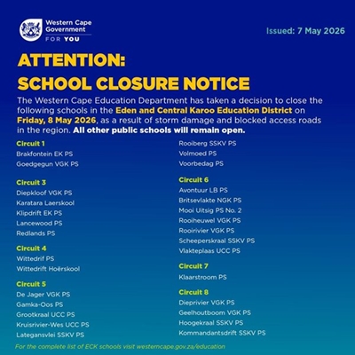 29 schools in the Garden Route remain closed on Friday  