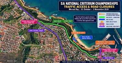 Temporary road closures for upcoming cycling championships in Mossel Bay