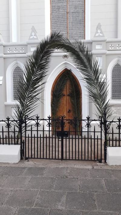 Church gates decorated for Palm Sunday