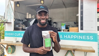 Coffee makes him happy