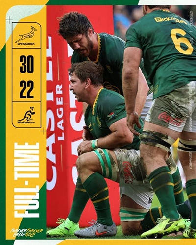 Springboks beat Wallabies 30-22 in Cape Town 