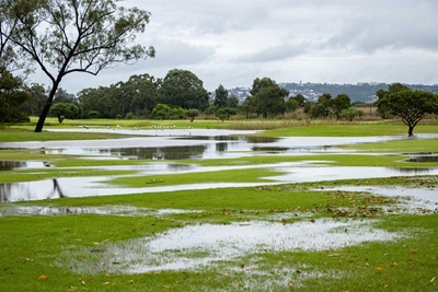 Heavy rains turn golf course into wetland