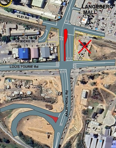 Notice of diverting traffic to the Langeberg Mall to the newly constructed access