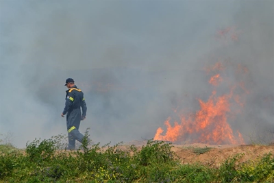 Kinders steek riete aan die brand