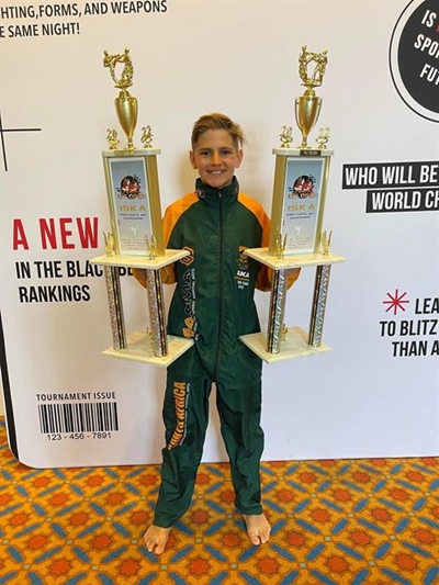 Three world titles for Plett karate kid