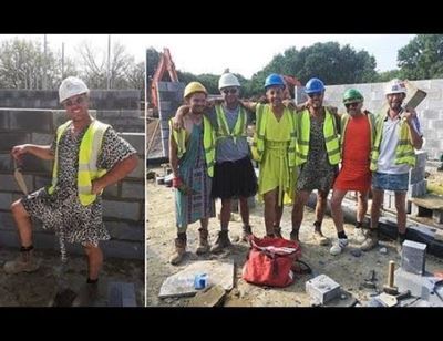 UK bricklayers wear dresses after ban on shorts