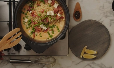 What’s for dinner? Pea, bacon & feta cheese noodles