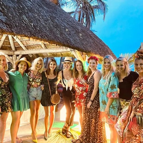 open lace back dress Women's Fiesta Red Color Halter Havana Nights Tropical Leaf Print Maxi Dress S