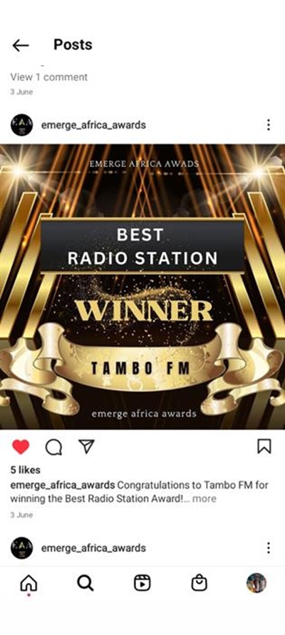 Tambo FM wins best radio station award