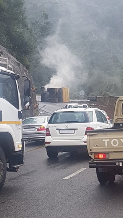 Truck on its side in Kaaimans