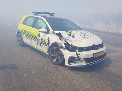 Provincial Traffic vehicle in accident in thick smoke