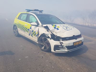 Provincial Traffic vehicle in accident in thick smoke