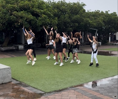 Models cheer up rainy day
