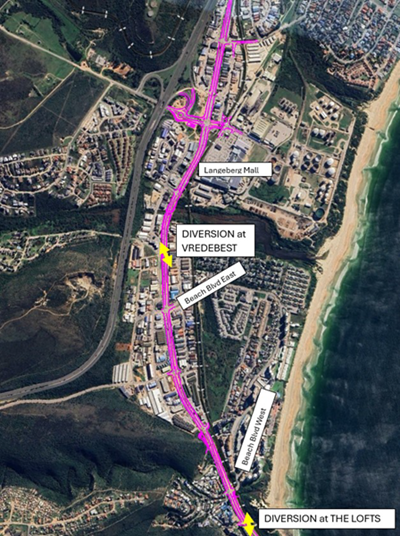 Notice of traffic diversion on Louis Fourie Road