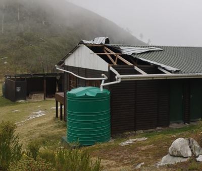 Damaged hut makes for a cold stay