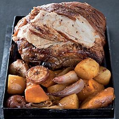 Roast pork, pumpkin and baby apples