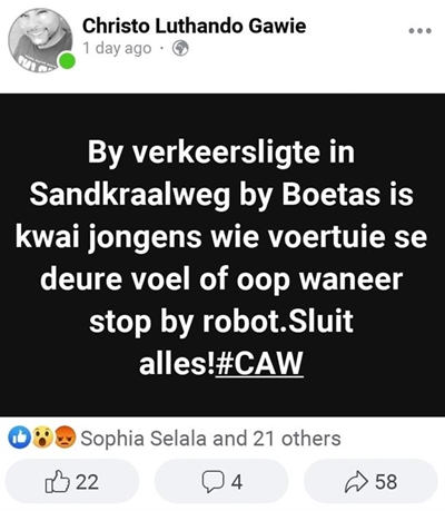 Versigtig in Nelson Mandela-boulevard