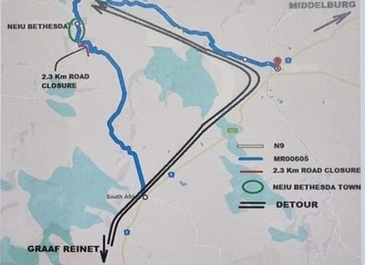Temporary road closure of main road leading to Nieu Bethesda