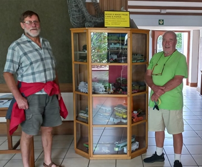 Handcrafted locomotive display at George Library