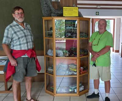 Handcrafted locomotive display at George Library