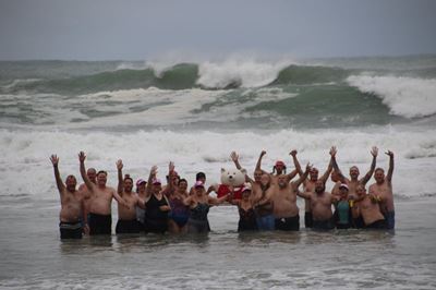 Polar bear swim for charity in Mossel Bay today 