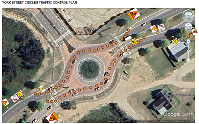 Road marking repainting at York Traffic circles