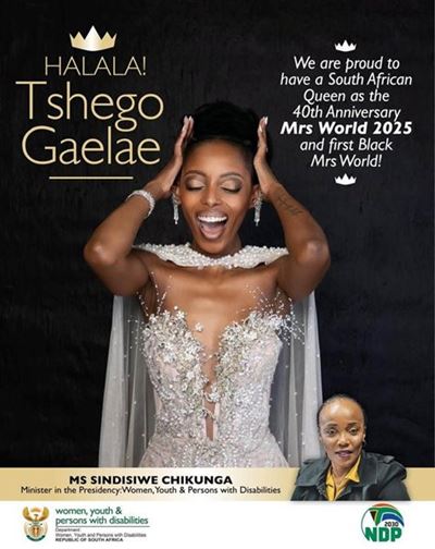 SA celebrates first Black South African woman crowned Mrs World