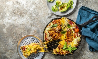 What’s for dinner? BBQ chicken, tomato and avocado deep dish pizza