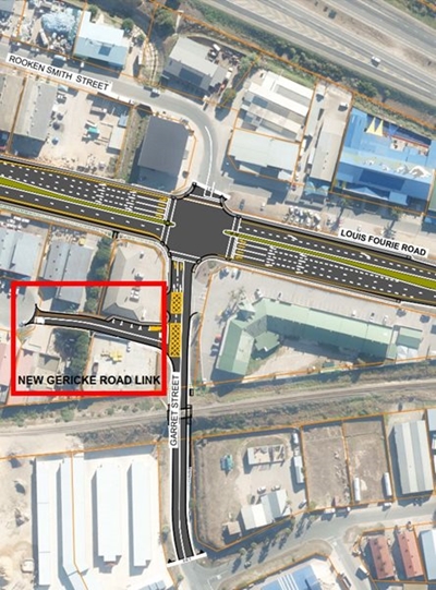 Notice of opening of Gericke Road link with Garret Street