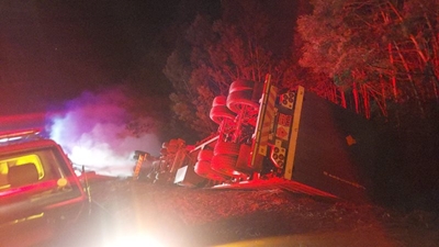 Two die as truck carrying explosives overturns