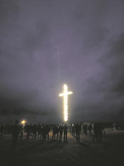 12-metre cross set up for Mighty Men Conference