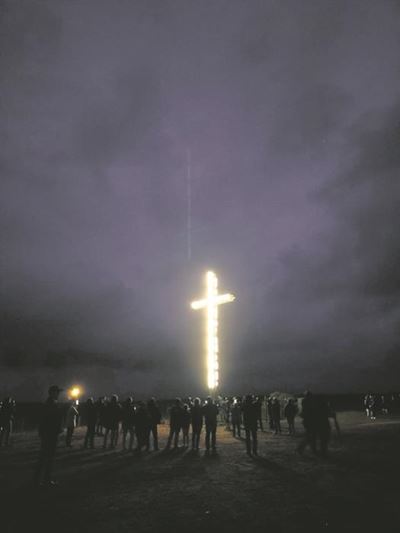 12-metre cross set up for Mighty Men Conference