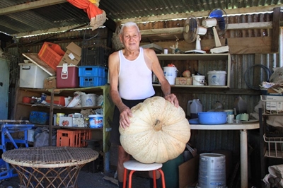 Piet spog met reuseboerpampoen 