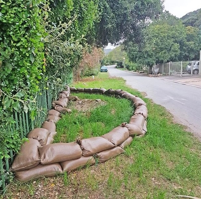 Sand bags employed to block sewage