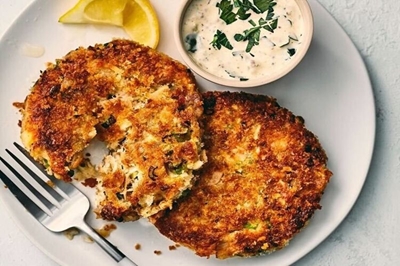 Crispy lemon parmesan, garlic and herb tuna patties