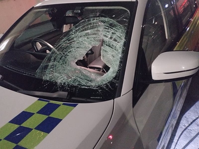 Traffic officer's vehicle hit by brick on N2