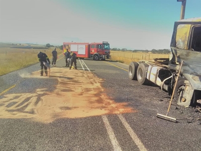 Truck catches fire