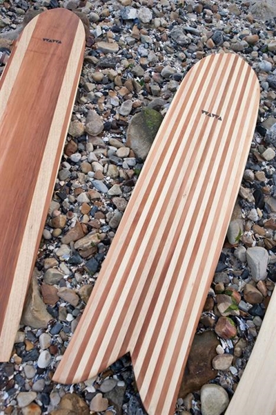 Wooden surfboards at boat show