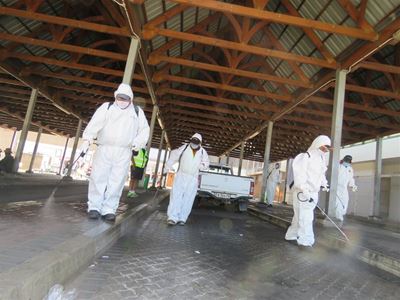 Cleaning the taxi rank