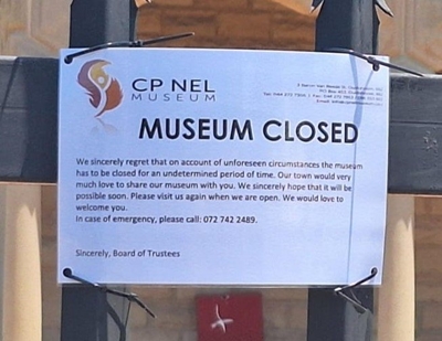 CP Nel Museum se deure agter slot en grendel