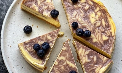 Blueberry ripple baked cheesecake