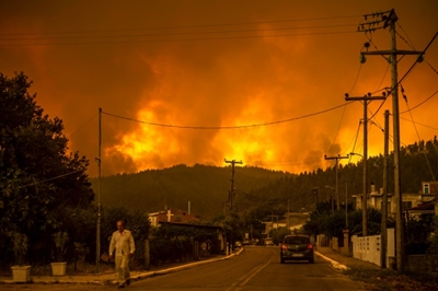 Hundreds flee, homes destroyed as forest fires ravage Greek island