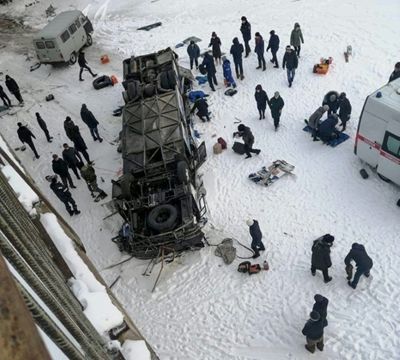 19 killed as bus plunges onto frozen river in Siberia